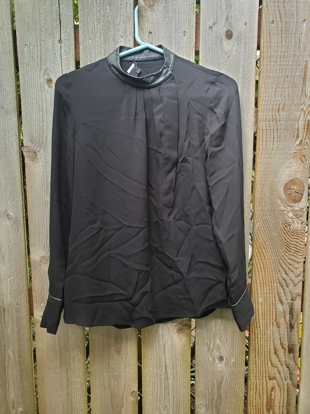 Theory Black Long-Sleeve Silk Blouse Size S